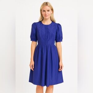Vintage 80s Cobalt Blue Midi Dress Button Front Minimalist